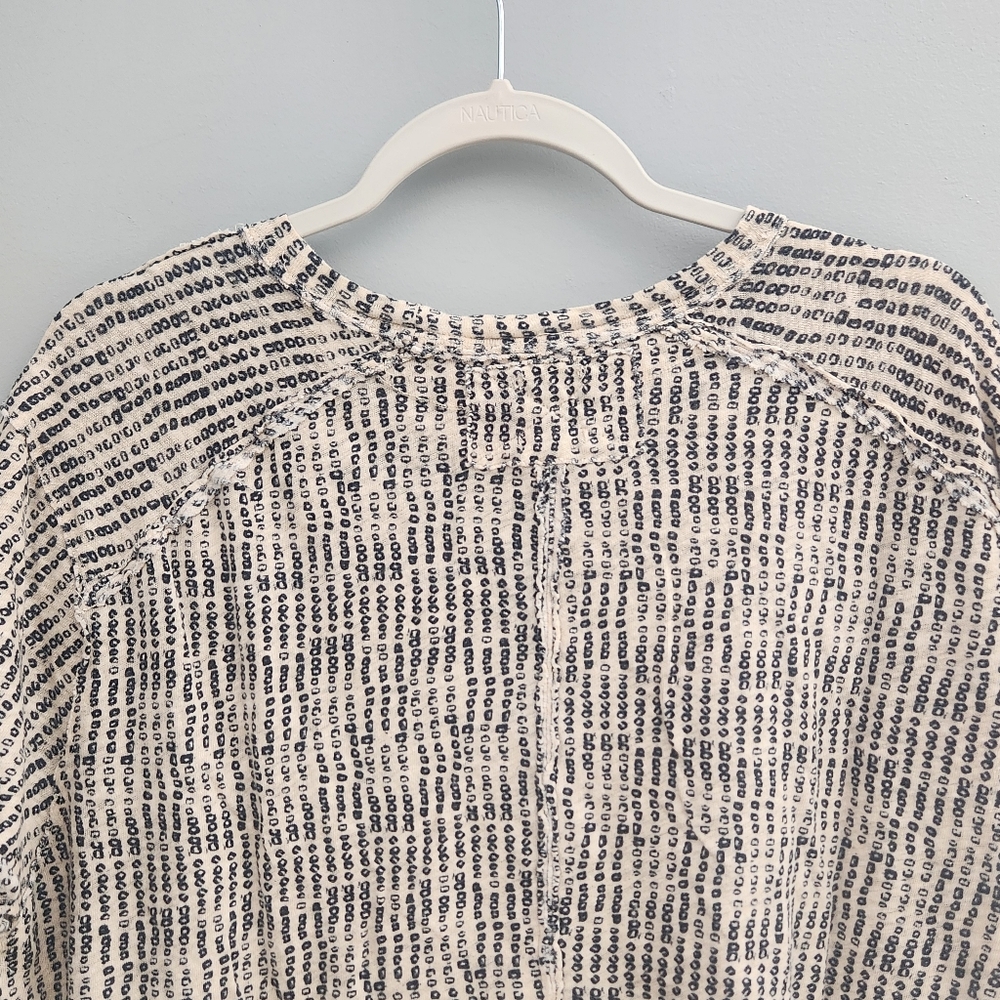 We The Free Cream and Black Oversized Flax Linen & Cotton Short Sleeve Knit Top - Picture 5 of 16